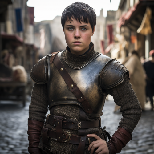 Androgynous girl in medieval street