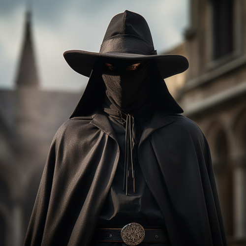 Medieval masked cloaked man with authority