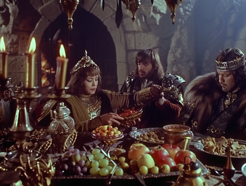 Color Polaroid of Scheming Medieval Movie Scene