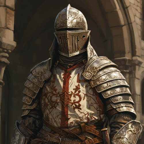 Medieval soldier in holy order armor