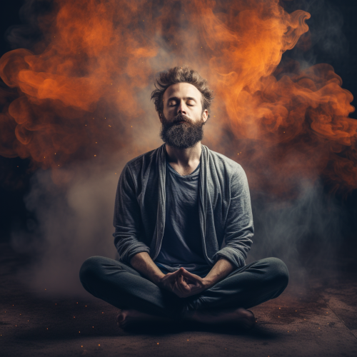 Man meditating, stressed out, annoyed Man meditating, stressed out, annoyed
