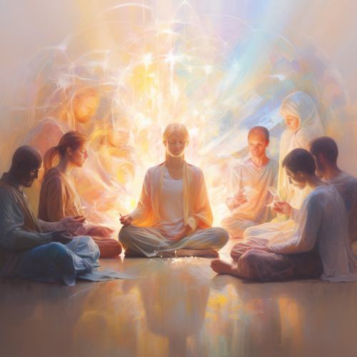 Group of People Meditating in Central Light