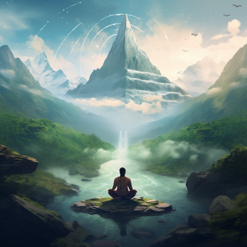 Yogi Floating Over Magical Meditation Scene Yogi Floating Over Magical Meditation Scene