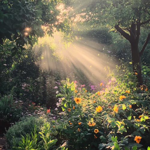 lush garden morning light flowers lush garden morning light flowers