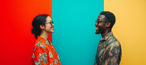 Multicultural smiling pair banner image