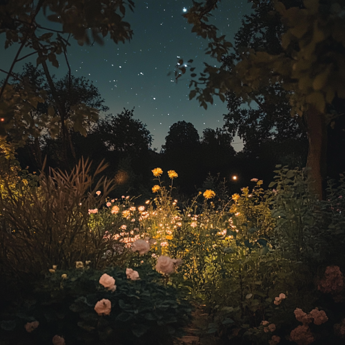 Night garden moon stars flowers Night garden moon stars flowers