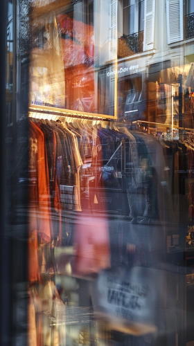Parisian clothing store reflection window