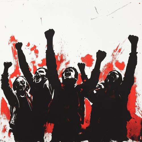 Group of people rioting action