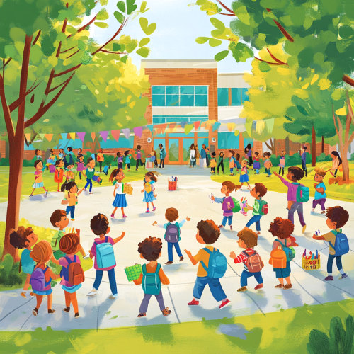 Excited children first day school