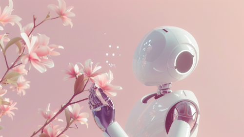 Sleek AI chatbot touching virtual elements