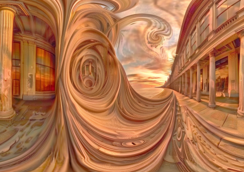 Fractal patterns on beach at dawn