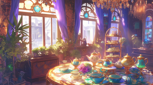 Colorful teapots on charming table