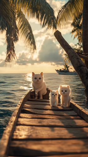 Woman, Kitten, Puppy Boarding Boat