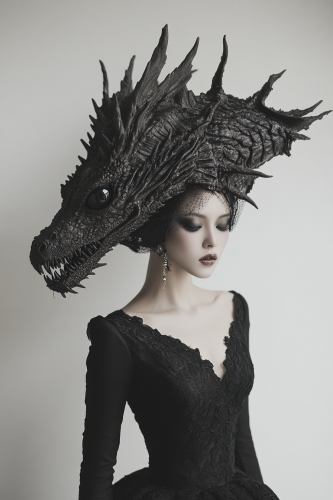 woman black dress dragon skull