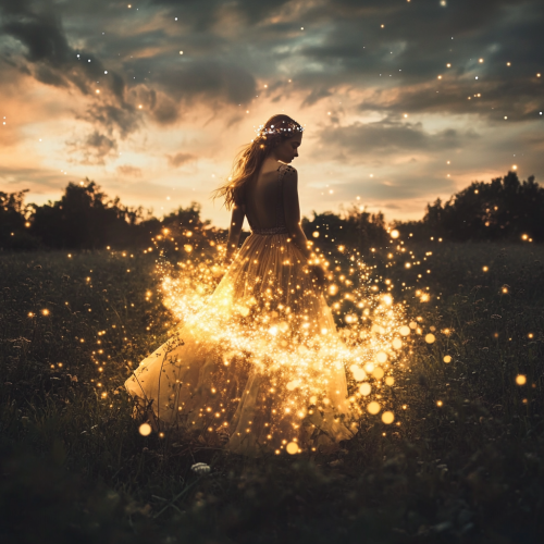 woman flower field aura starlight