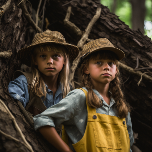 Young Kids Standing in Forest Young Kids Standing in Forest
