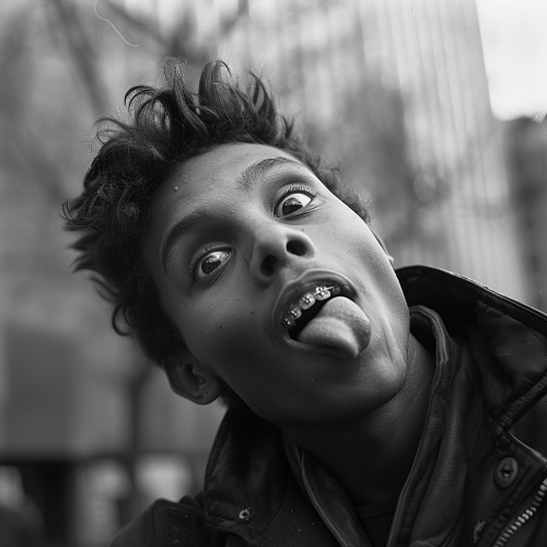 Young man with metal braces playful