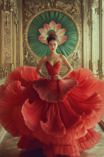 •  Japanese Queen Red Lotus Haute Couture Gown