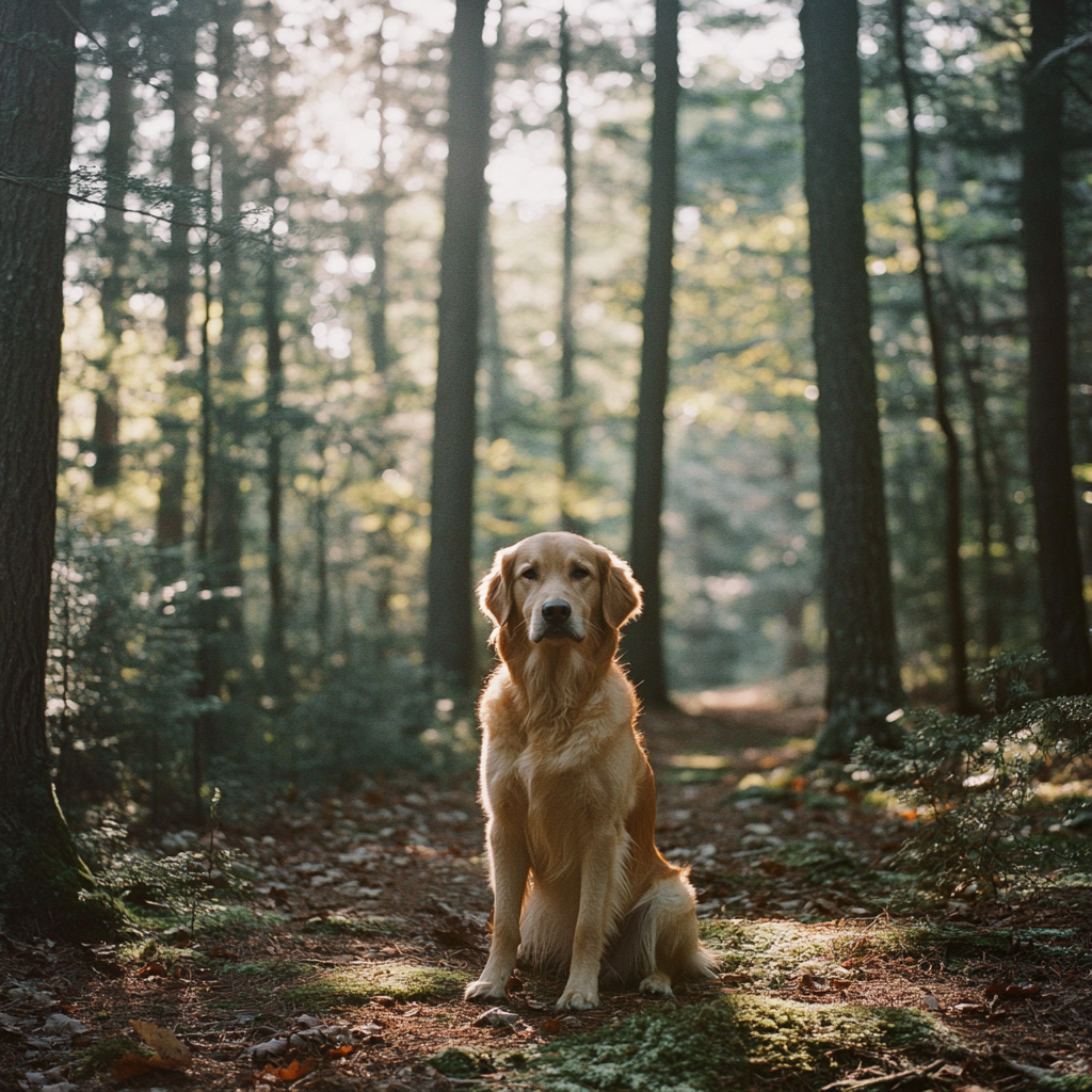 'A Golden Retriever in the Sunny Forest'