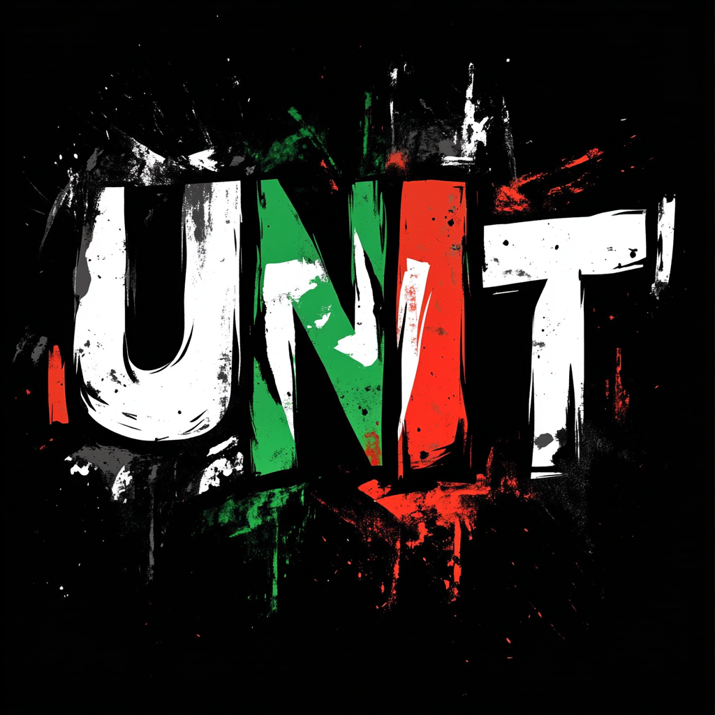 'UNITY' in graffiti style logo with rave colors.