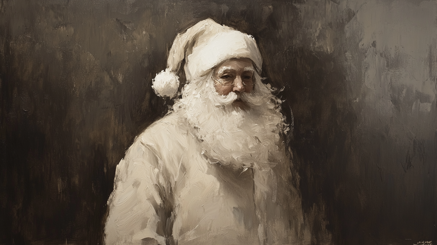  Santa in White with Dark Grey Background Vintage Style