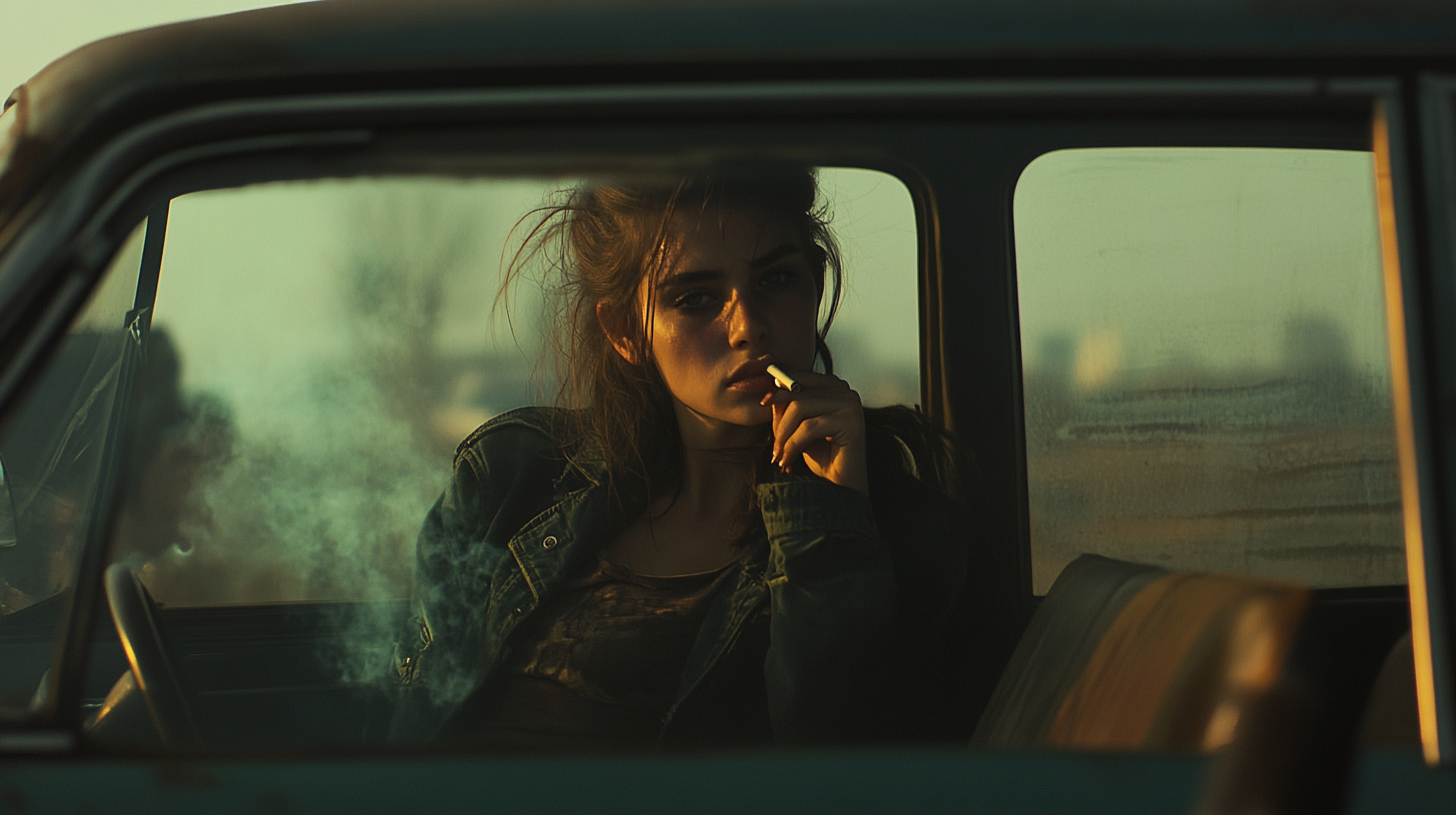  Women Smoking by Old Car in East Berlin