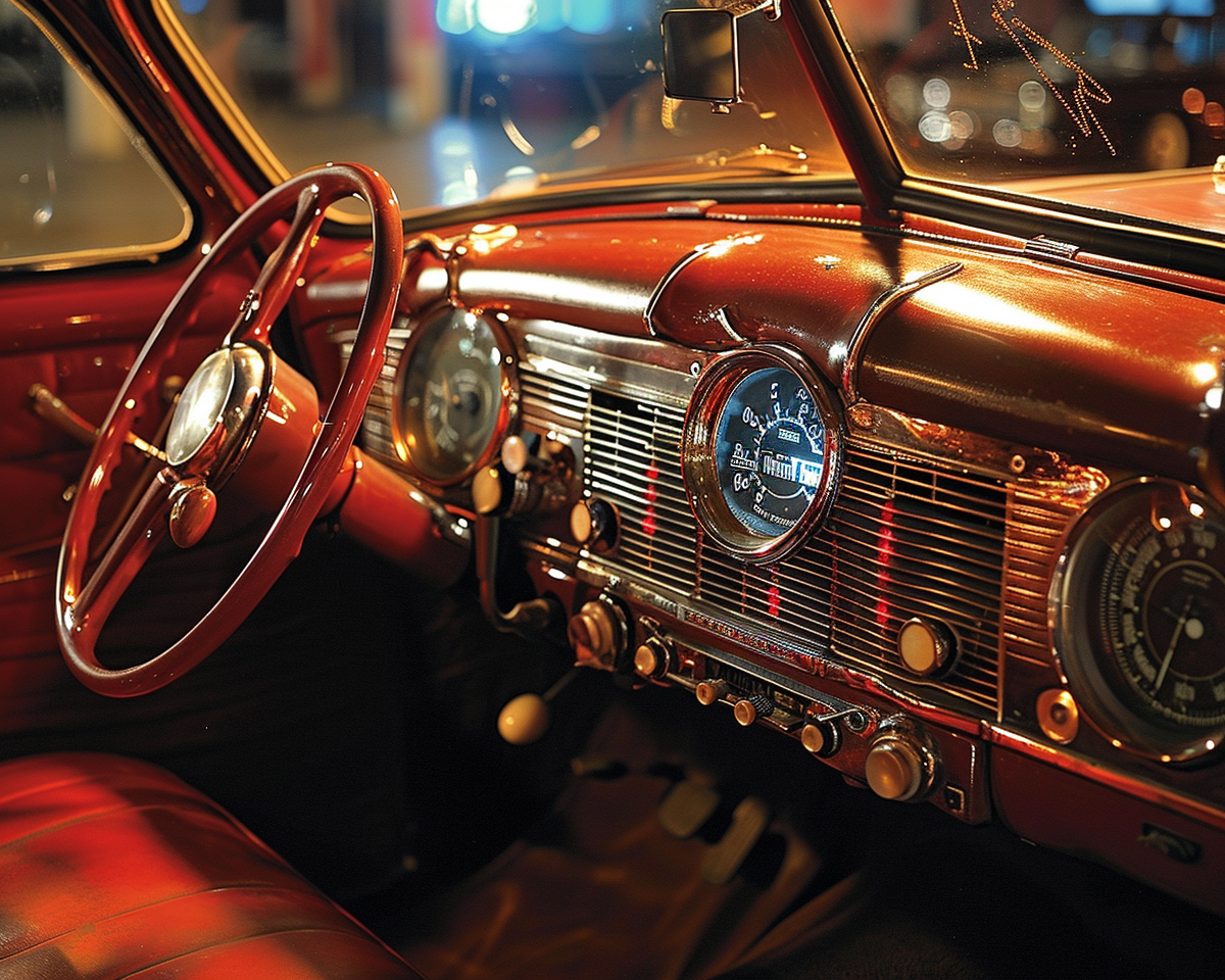 4. Vintage car dashboard with radar monitors