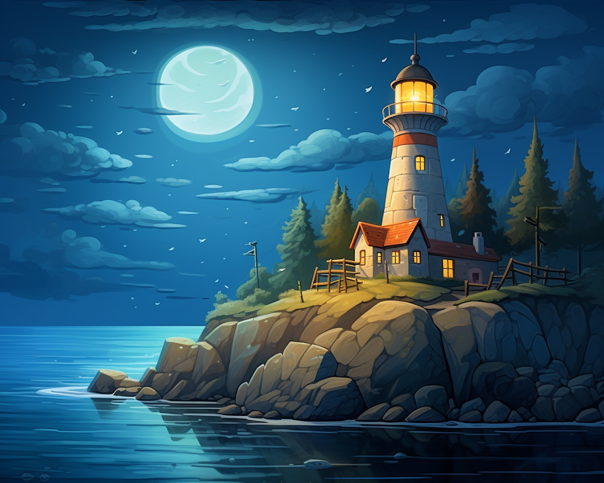 4. The ALT Text for the image could be  Illustration of a lonely lighthouse on a small island .