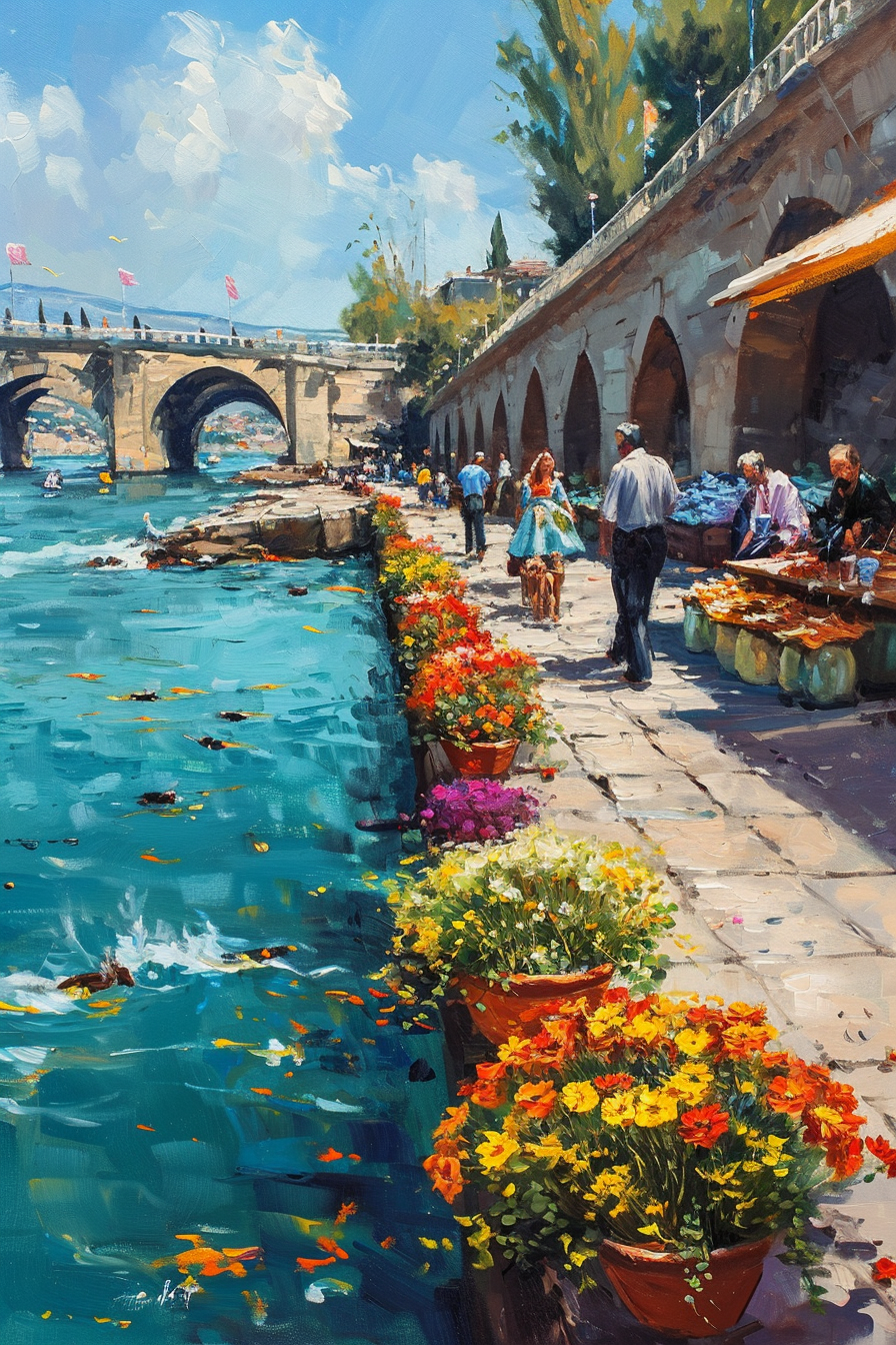 4. Beautiful street scene in Adana with people enjoying a blooming day