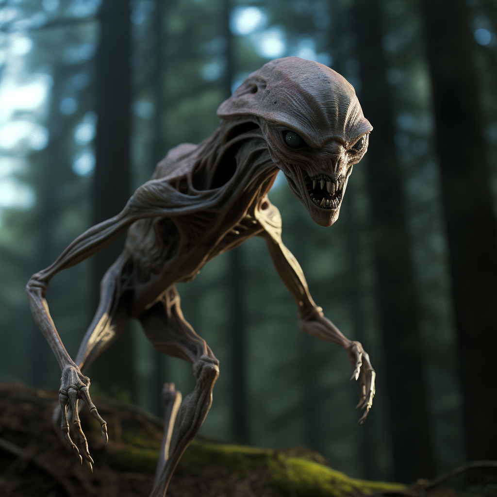 4. Running alien in forest side view