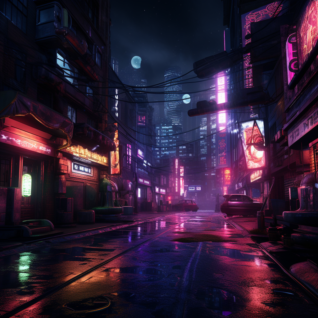 4. Alien street scene with cinematic lighting