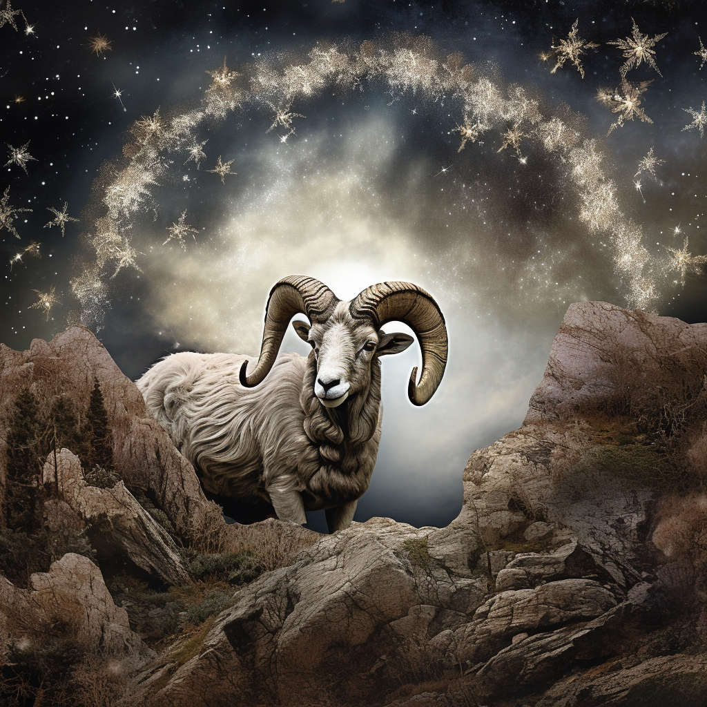 4. Majestic ram on cliff under starry sky