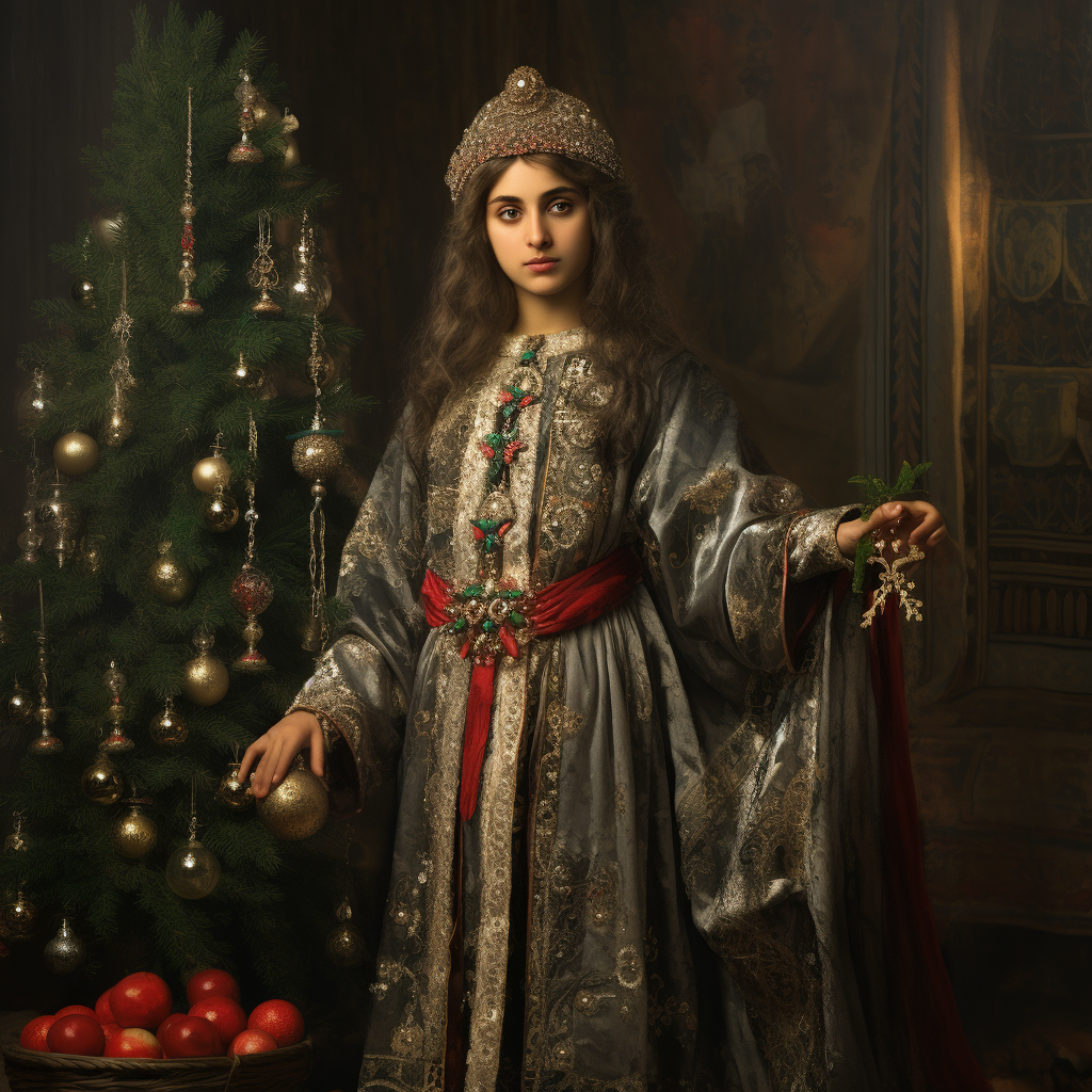 4. Armenian girl with Christmas tree toy and silver jewelry