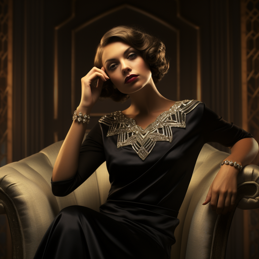 4. Beautiful woman smoking cigarette in Art Deco style