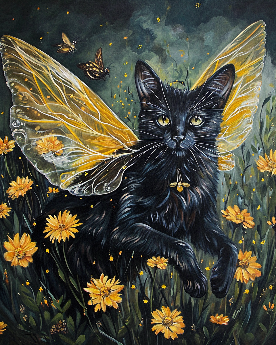 4. Black cat with bumble bee wings