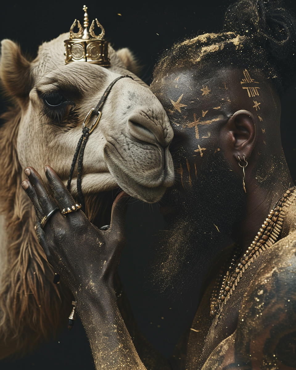 4. Touching Camel's Face, Black Man