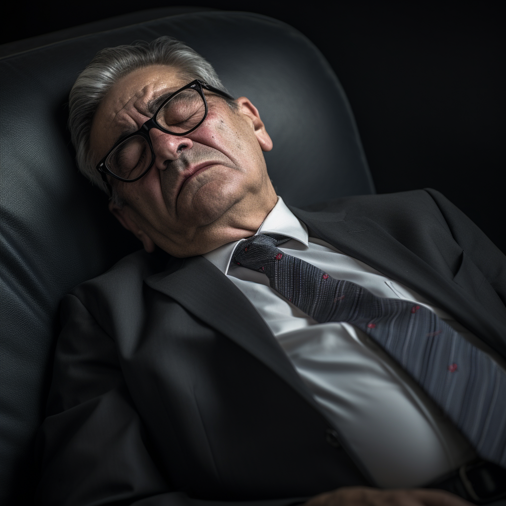 4. Cantankerous older man sleeping, glasses, suit, tie