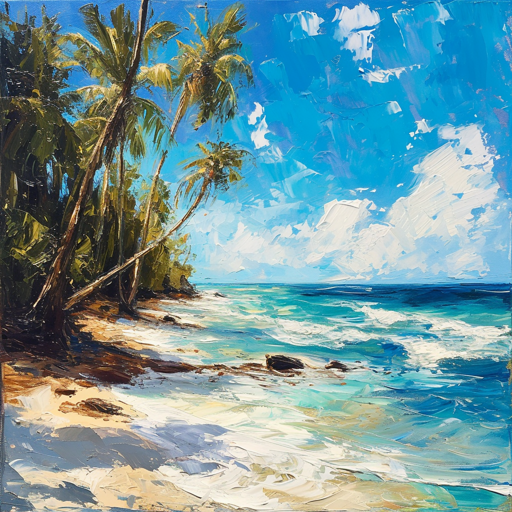 4. Vibrant and Colorful Caribbean Beach Oil Painting