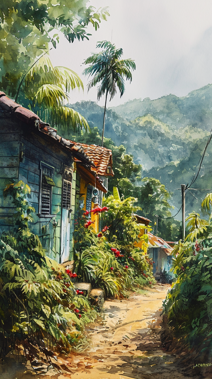 4. Beautiful Caribbean shacks nestled in lush hillside ?