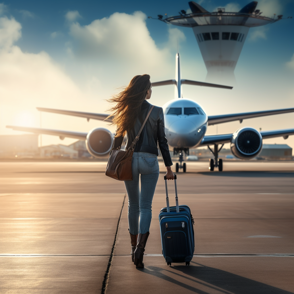4. Woman Exiting Flying Taxi with Bags