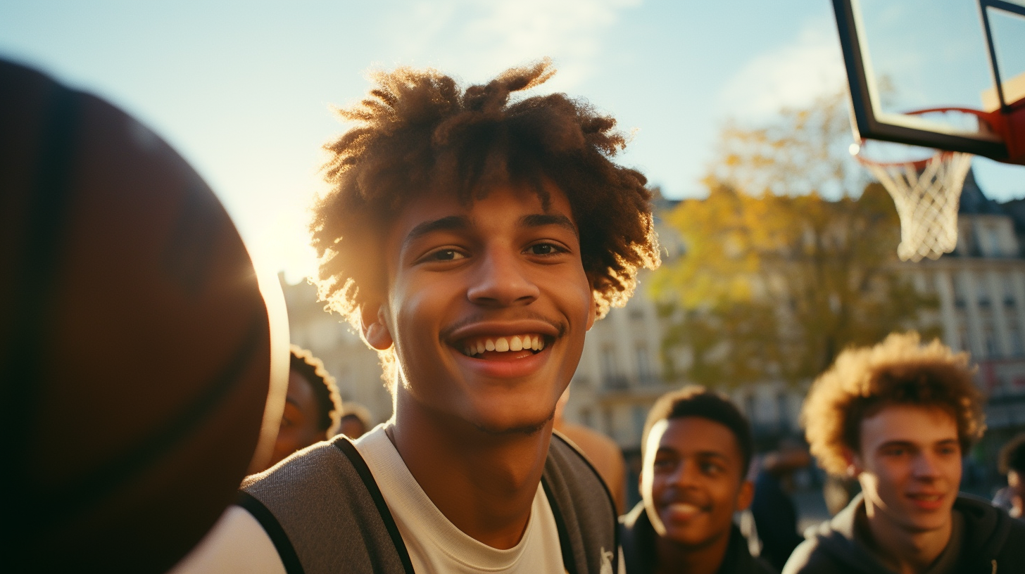 4. A group of young people playing basketball in Paris