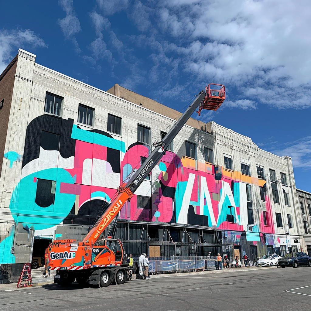 4. Image of a colorful mural being painted on a building