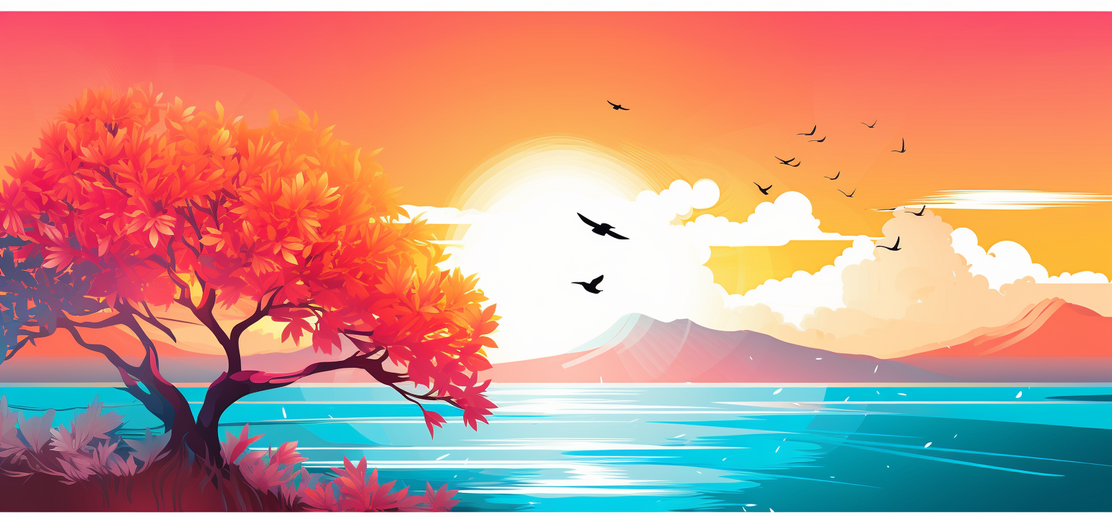 4. Cool modern logo design with bougainvillea tree and ocean view