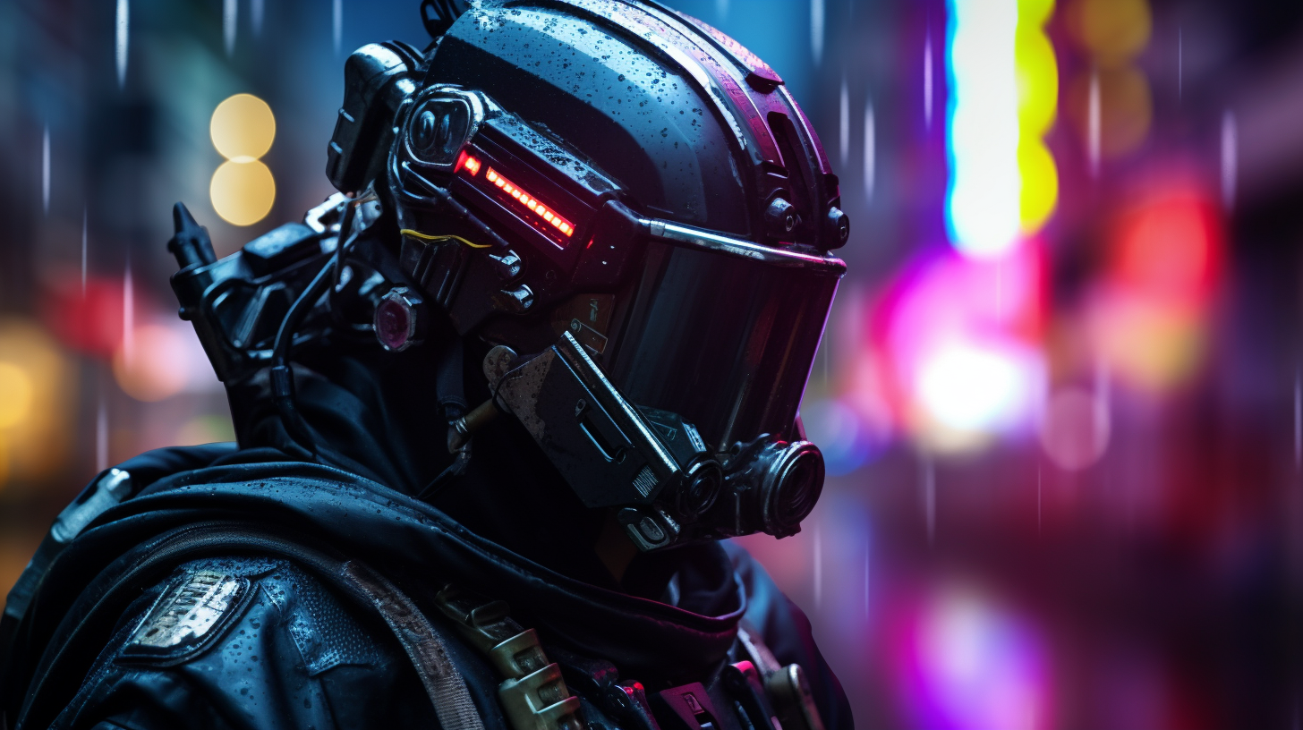 4. Helmet of cyberpolice in rain