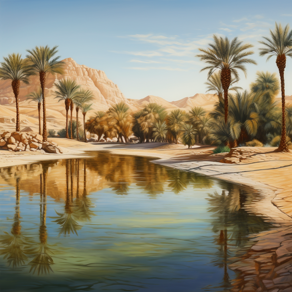 4. Date palms surrounding tranquil pool of water