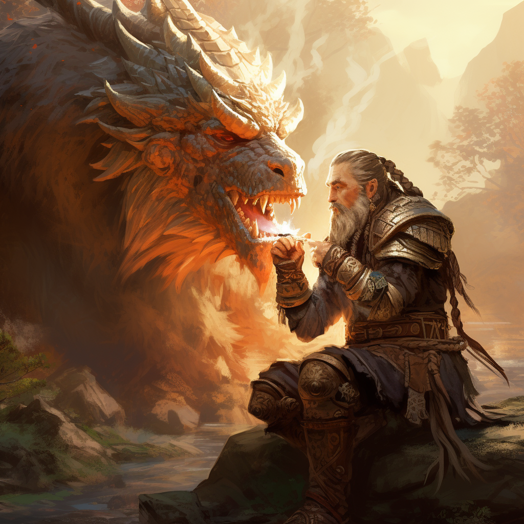 4. Dwarf Shaman Soothing Dragon, Touching its Nose