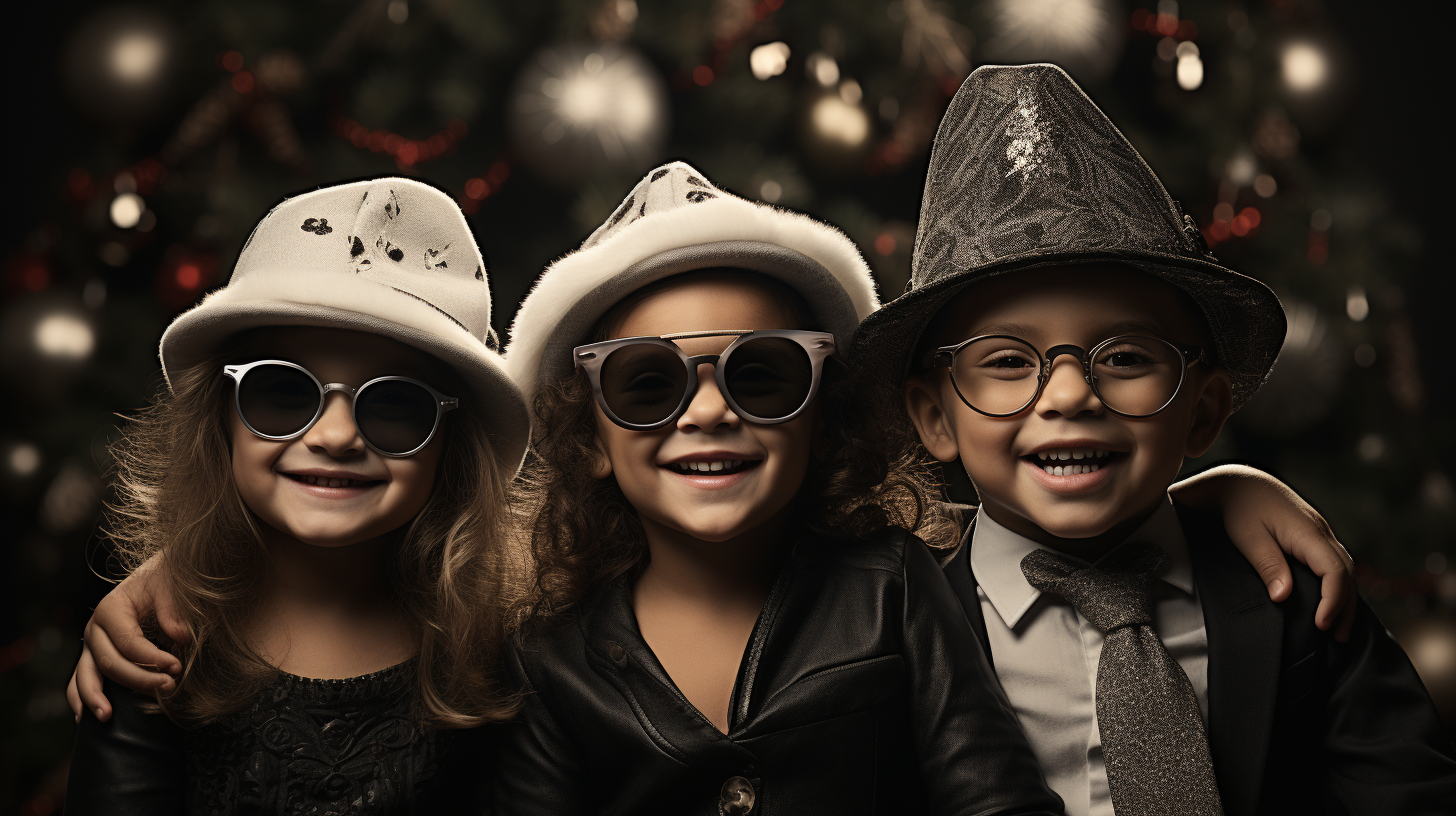 4. Children playing dress up with adult Christmas outfits