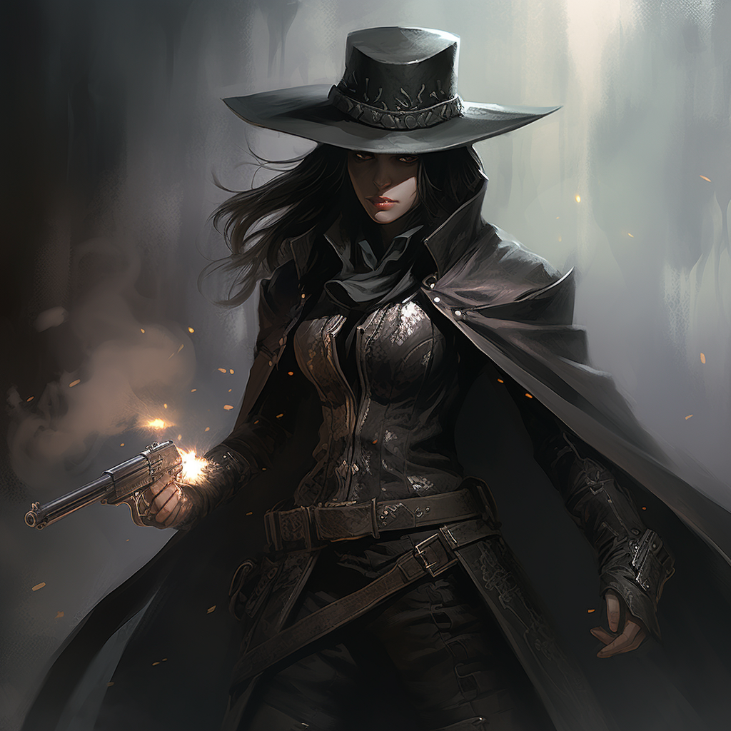 4. Elf gunslinger with two guns wearing a big brimmed black hat