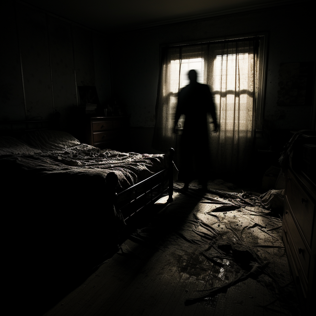 4. Sinister shadow in abandoned bedroom