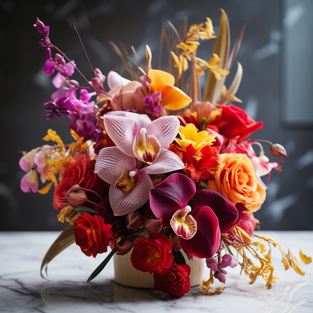 4. Exquisite floral arrangement on marble base